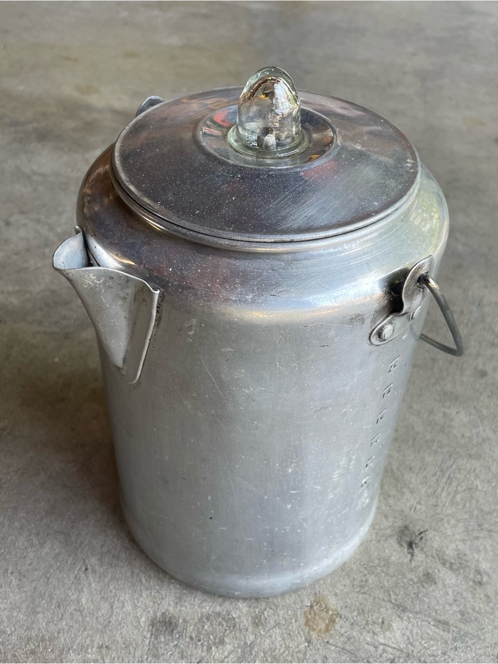 Vtg 20 Cup Aluminum Coffee Pot Percolator w/ Wire Bail Handle Camping Complete